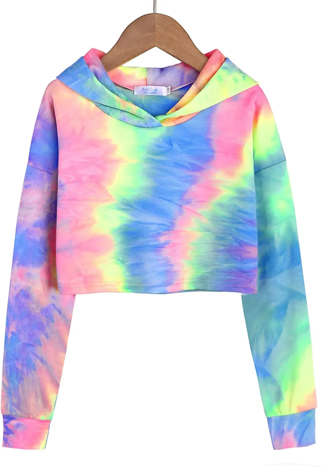 Arshiner Girls Crop Tops Tie-Dye Hoodies Kids Long Sleeve Sweatshirts