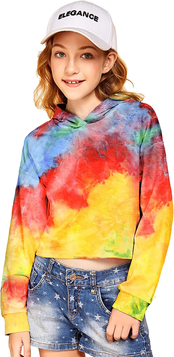 Arshiner Girls Crop Tops Tie-Dye Hoodies Kids Long Sleeve Sweatshirts