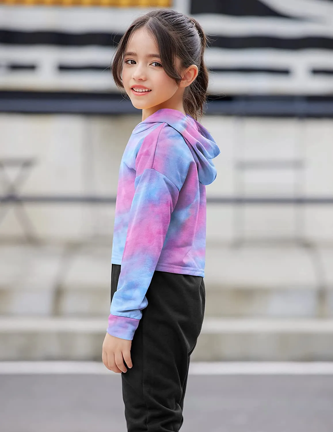 Arshiner Girls Crop Tops Tie-Dye Hoodies Kids Long Sleeve Sweatshirts