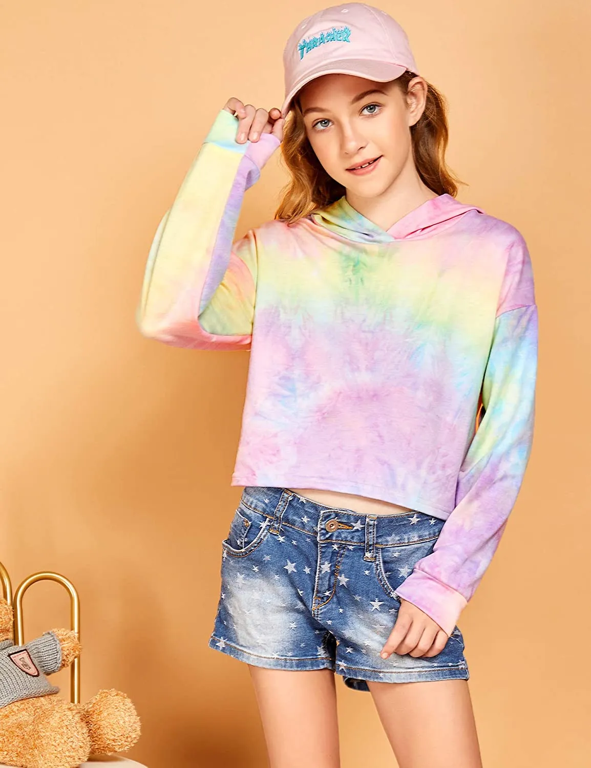 Arshiner Girls Crop Tops Tie-Dye Hoodies Kids Long Sleeve Sweatshirts