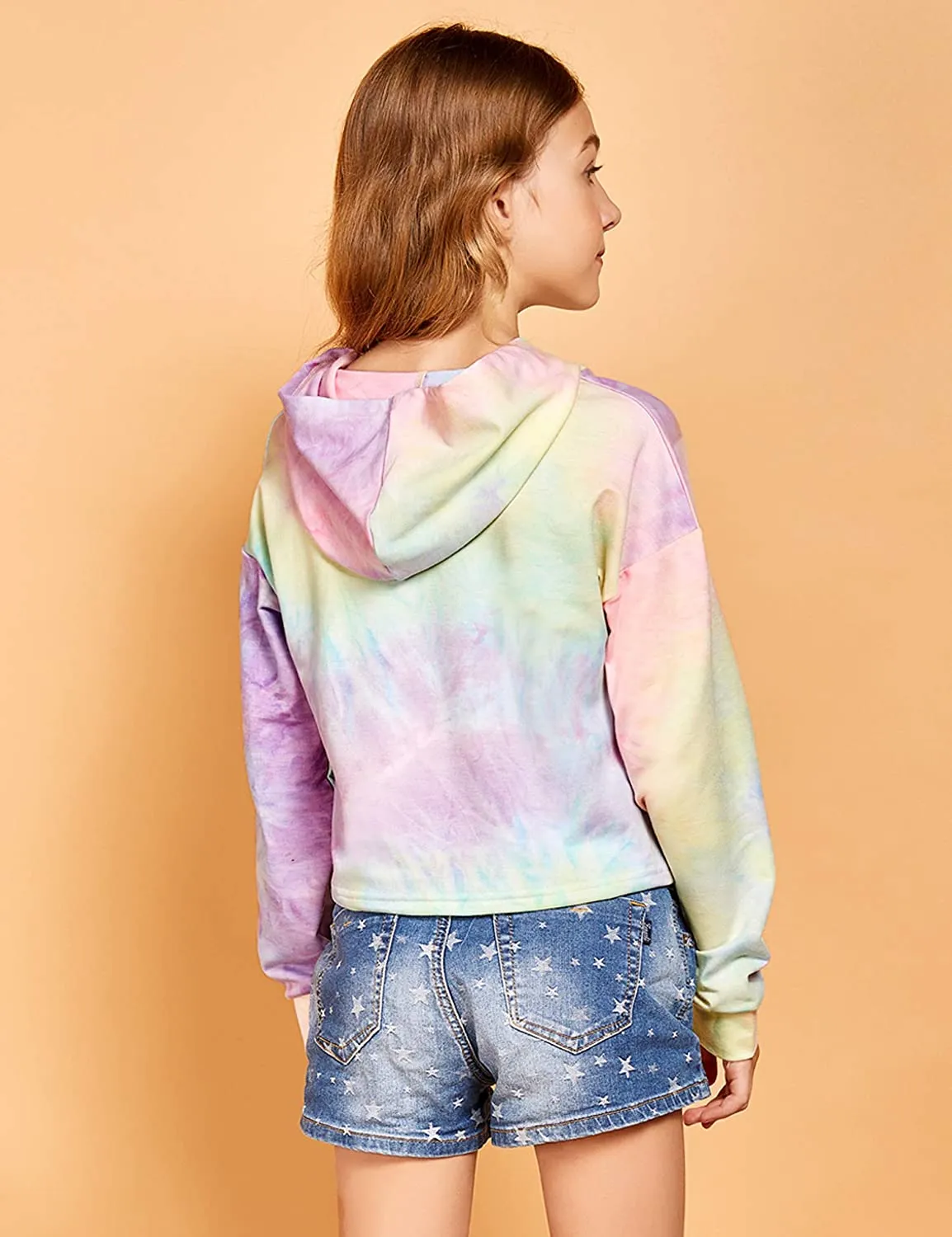 Arshiner Girls Crop Tops Tie-Dye Hoodies Kids Long Sleeve Sweatshirts