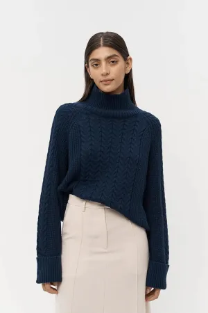 Austin Cable Knit Jumper Dark Navy