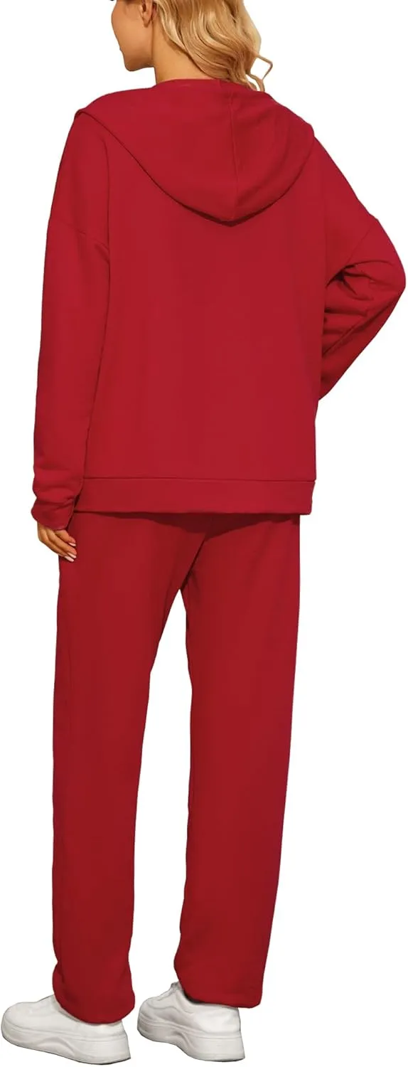 AUXDIO Women 2 Piece Outfits Tracksuit Casual Zip Up Hoodie Sweatsuits Jogging Long Pant Set