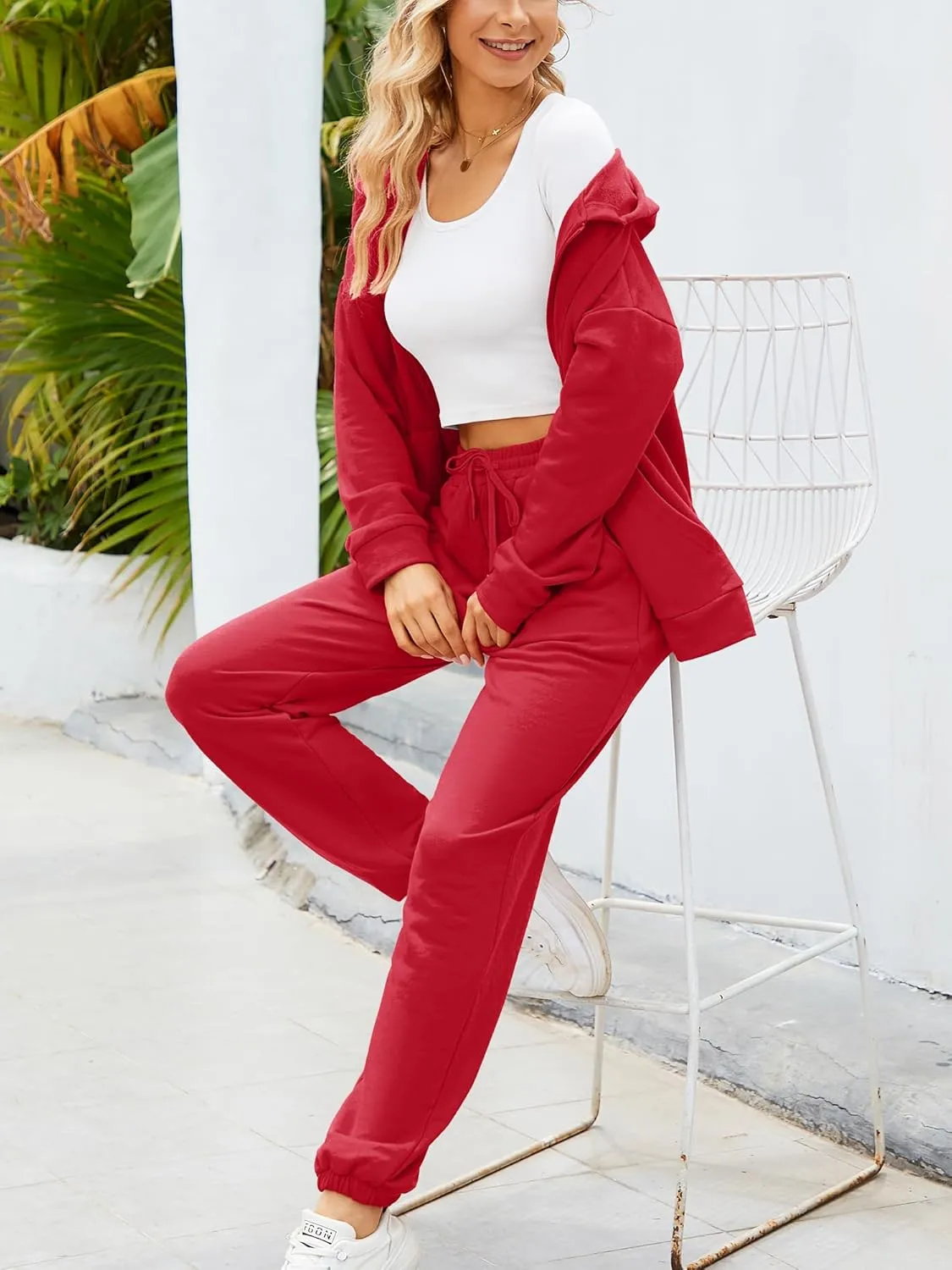 AUXDIO Women 2 Piece Outfits Tracksuit Casual Zip Up Hoodie Sweatsuits Jogging Long Pant Set