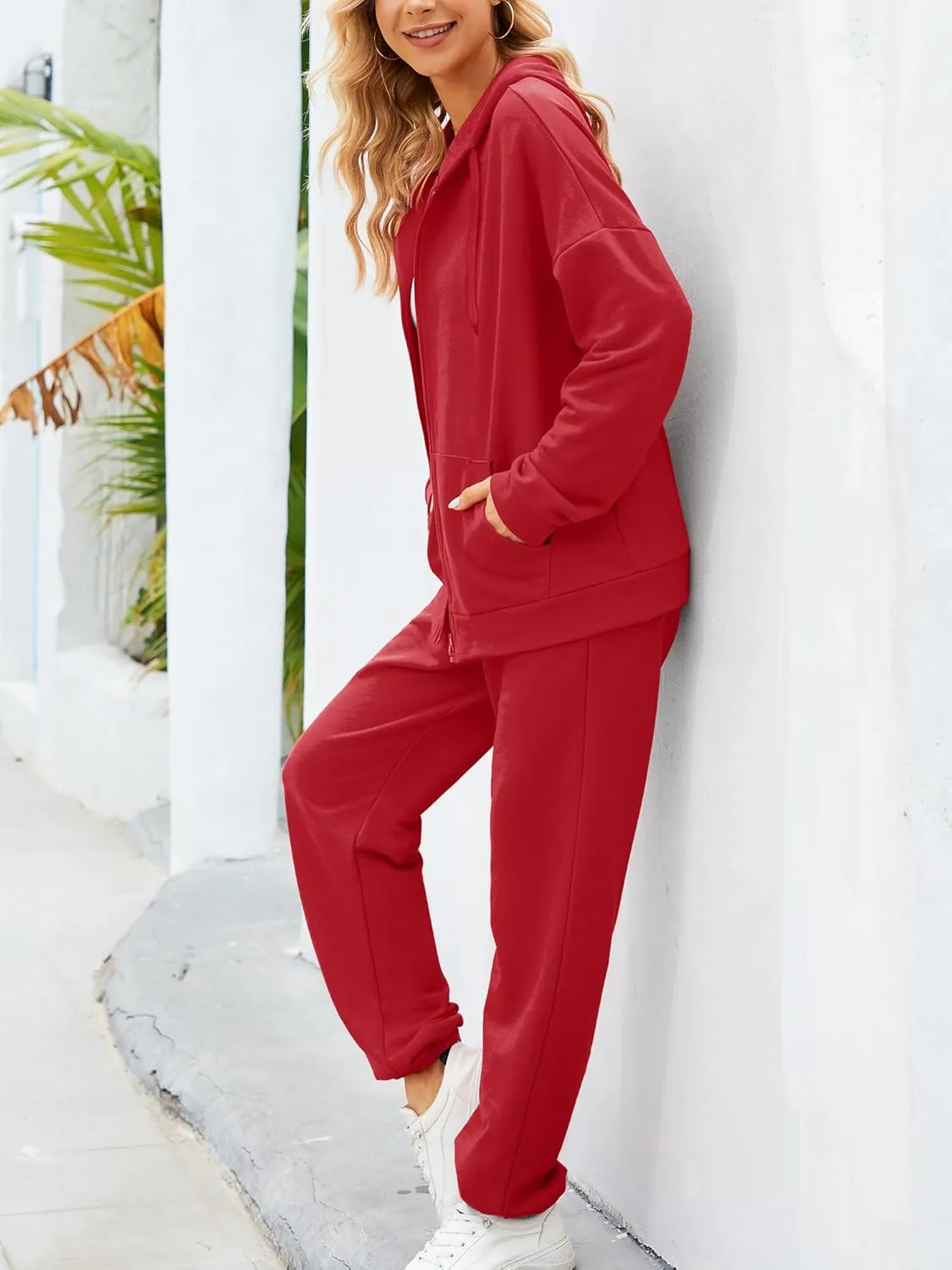 AUXDIO Women 2 Piece Outfits Tracksuit Casual Zip Up Hoodie Sweatsuits Jogging Long Pant Set