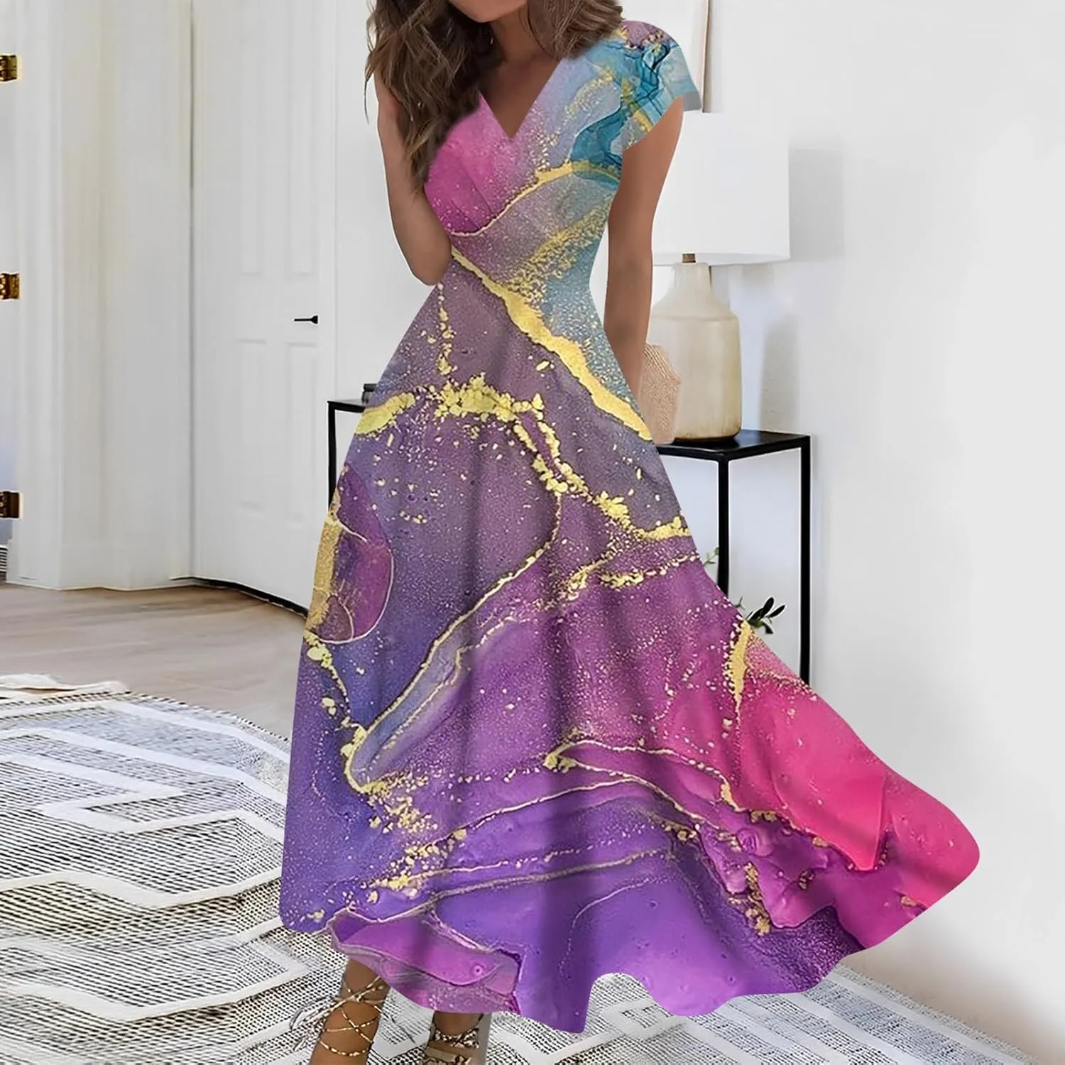 Azeralia Summer Dresses for Women 2024 Short Sleeve Dresses for Women 2024 Elegant Wedding Guest Dress Party Dress for Women