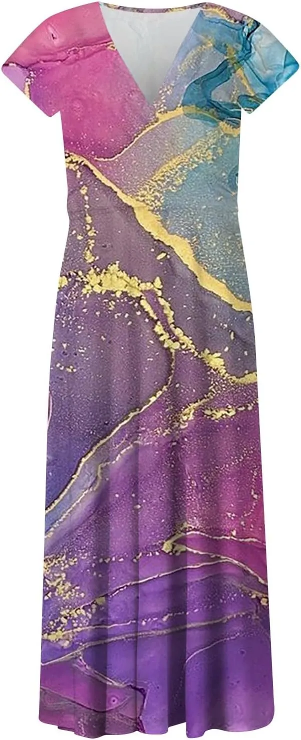 Azeralia Summer Dresses for Women 2024 Short Sleeve Dresses for Women 2024 Elegant Wedding Guest Dress Party Dress for Women