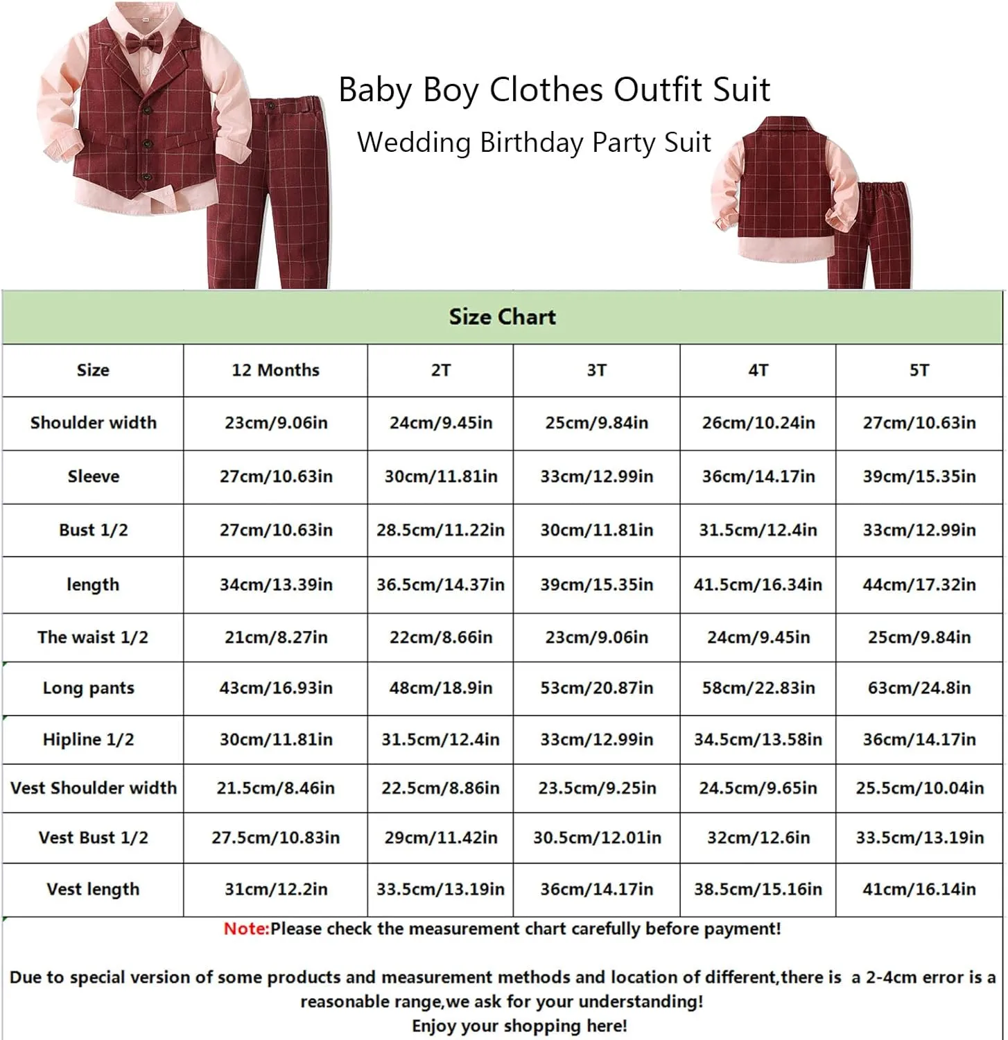 Baby Boys' 4-Piece Gentleman Suit Set with Shirt, Vest, Bowtie and Pants Outfits
