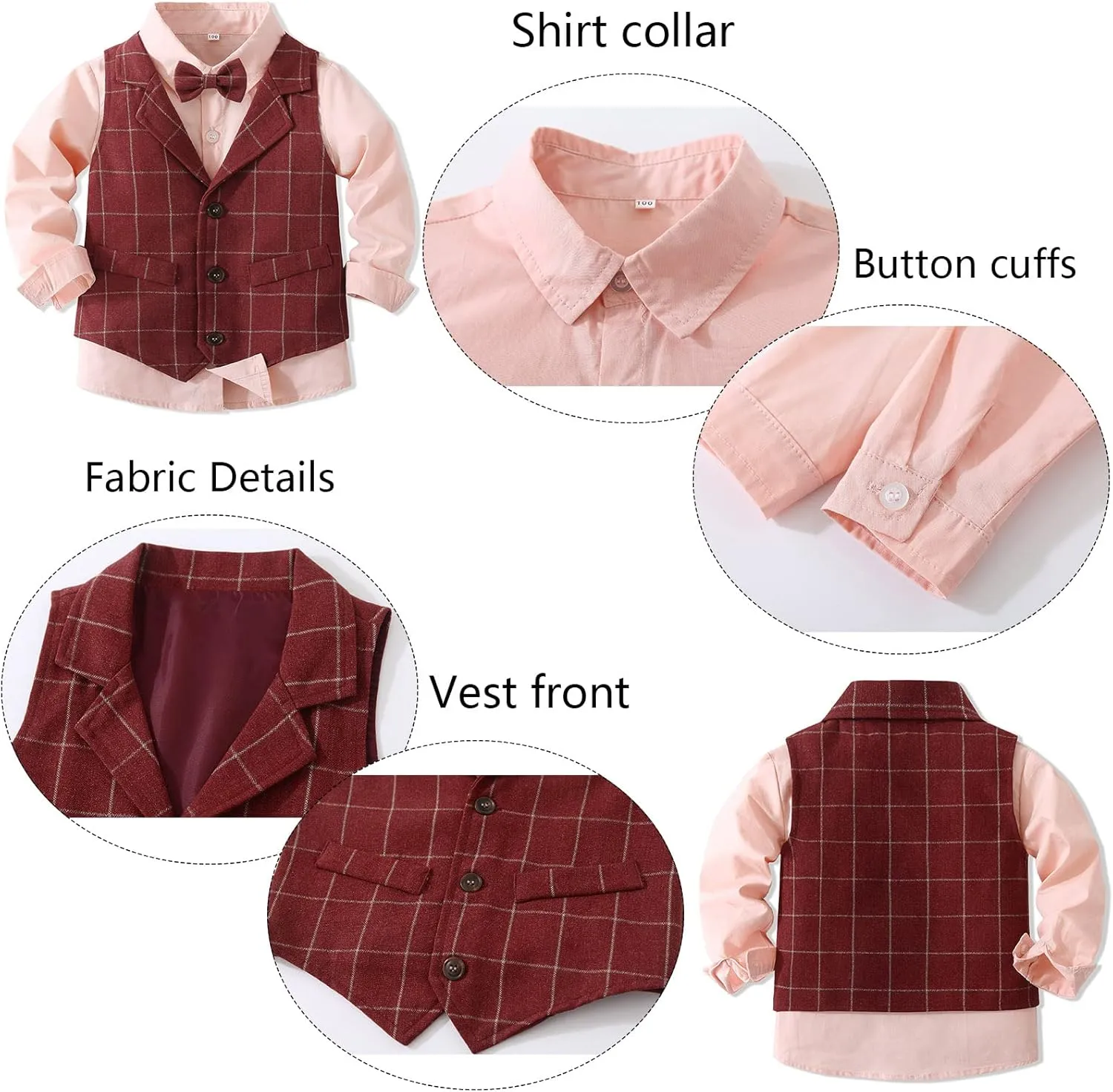 Baby Boys' 4-Piece Gentleman Suit Set with Shirt, Vest, Bowtie and Pants Outfits