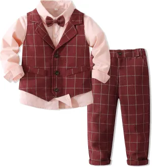 Baby Boys' 4-Piece Gentleman Suit Set with Shirt, Vest, Bowtie and Pants Outfits