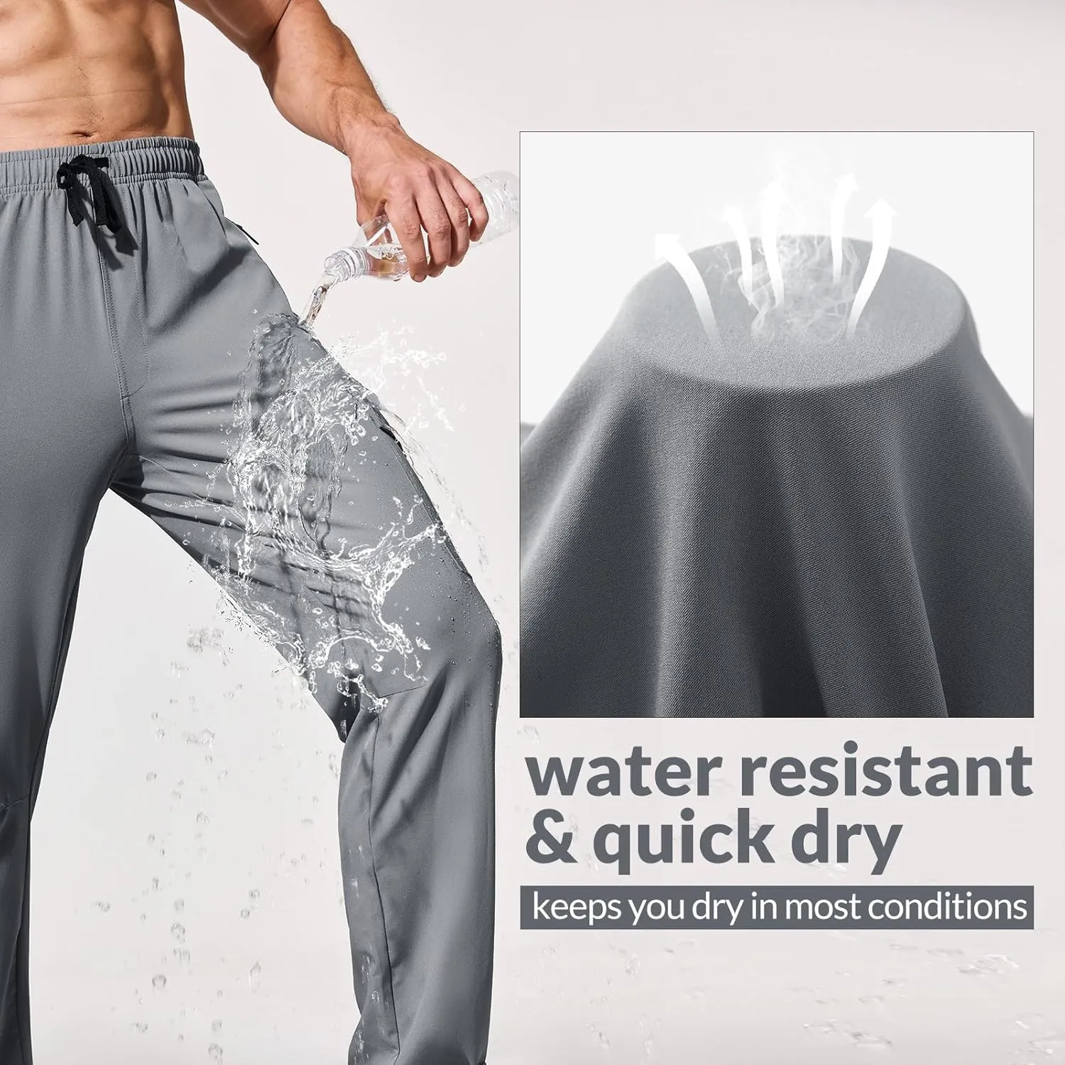 baleaf Men's Hiking Pants Water Resistant Cargo Quick Dry Travel Elastic Waist with Zip Pockets UPF 50  for Work Running