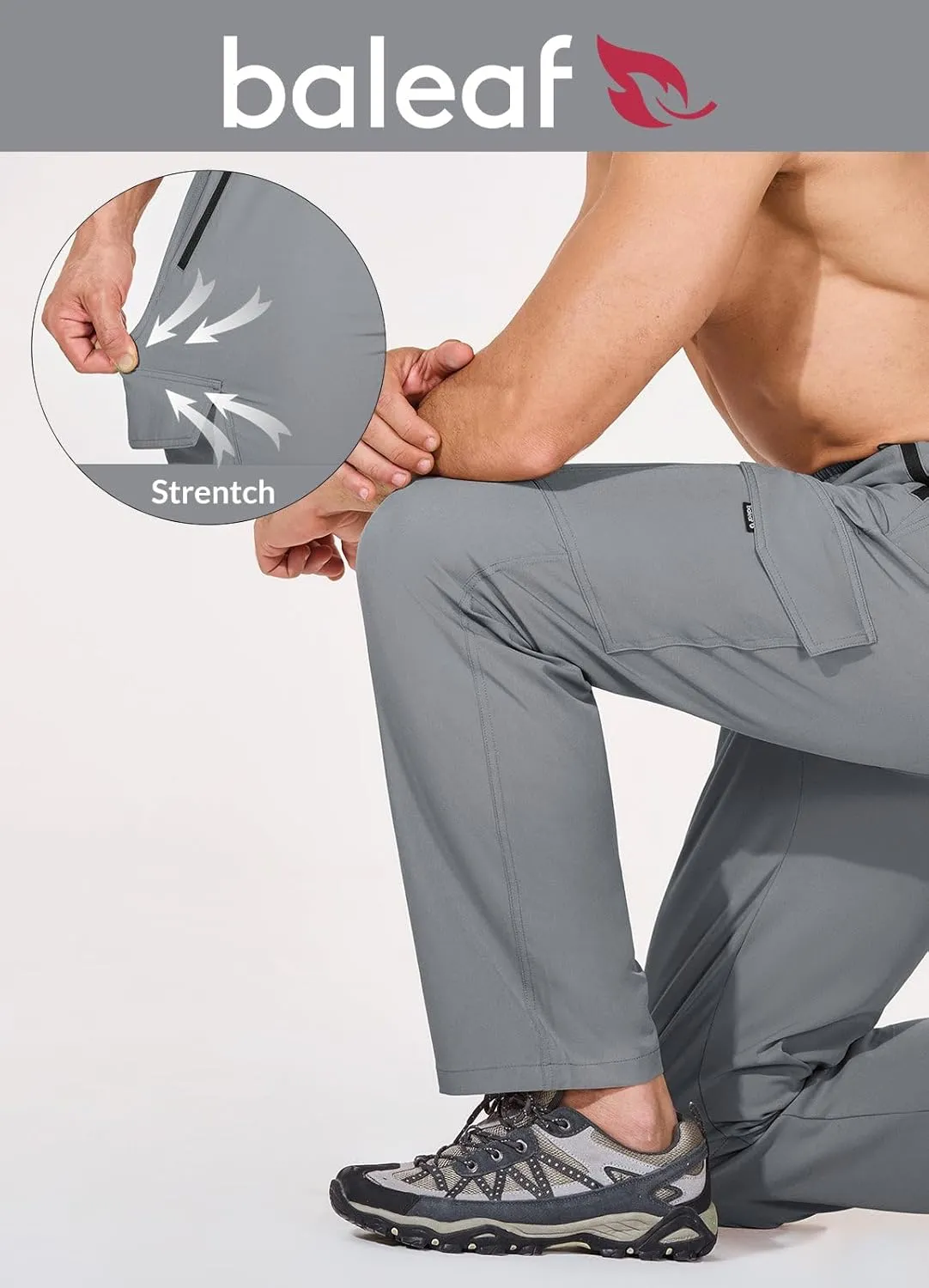 baleaf Men's Hiking Pants Water Resistant Cargo Quick Dry Travel Elastic Waist with Zip Pockets UPF 50  for Work Running