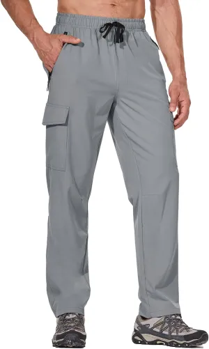 baleaf Men's Hiking Pants Water Resistant Cargo Quick Dry Travel Elastic Waist with Zip Pockets UPF 50  for Work Running