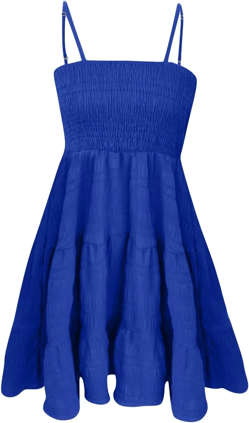 BAXLIMEK Mini Dresses for Women,2025 Spring Summer Smocked Square Neck Spaghetti Strap Sundress Flowy A Line Beach Dress
