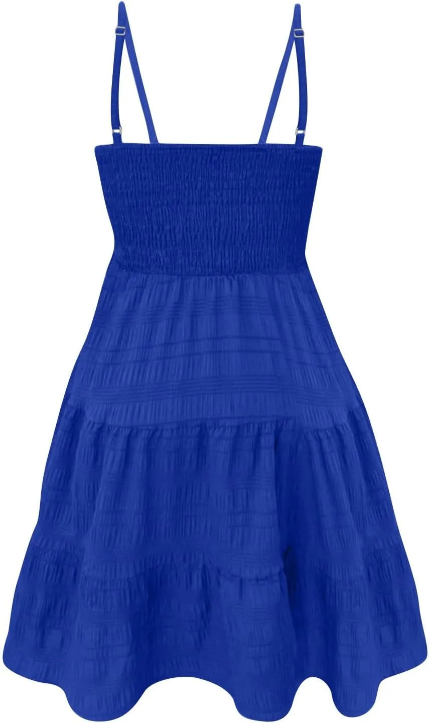 BAXLIMEK Mini Dresses for Women,2025 Spring Summer Smocked Square Neck Spaghetti Strap Sundress Flowy A Line Beach Dress