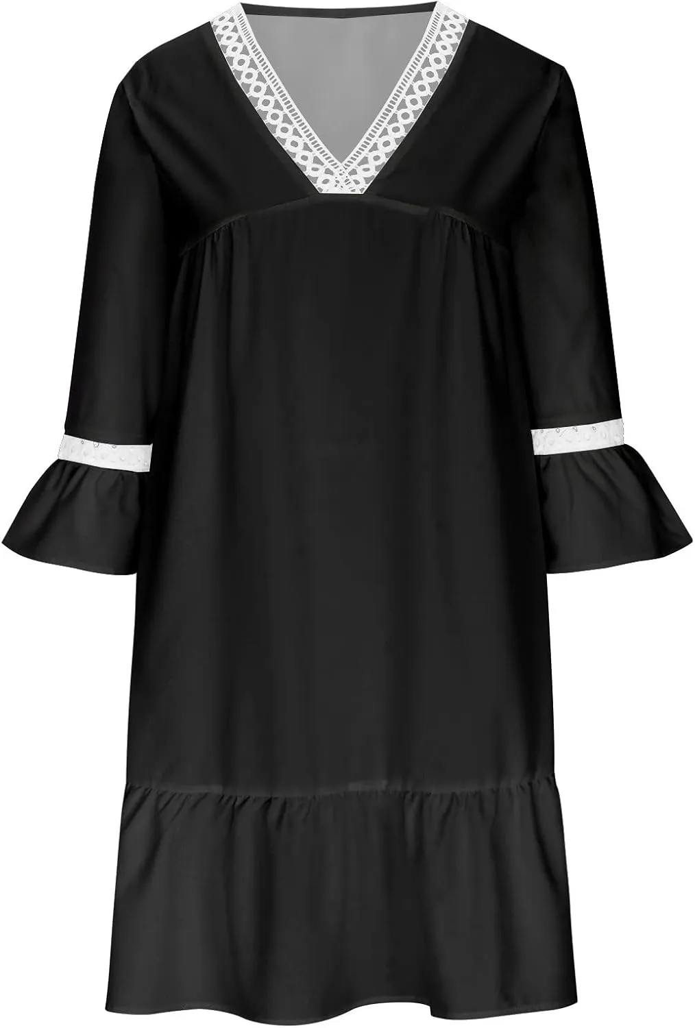 Beach Dresses for Women Summer Casual Bell Sleeve Boho Dress V Neck Lace Mini Dress Fashion Graphic Printed Midi Dress