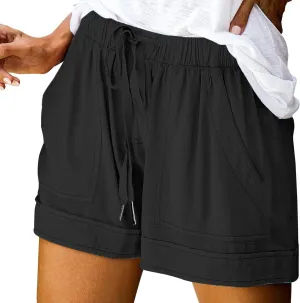 Bermuda Shorts for Women Casual Drawstring Elastic Waist Plus Size Lightweight Pants with Pockets Beach Vacation 2025
