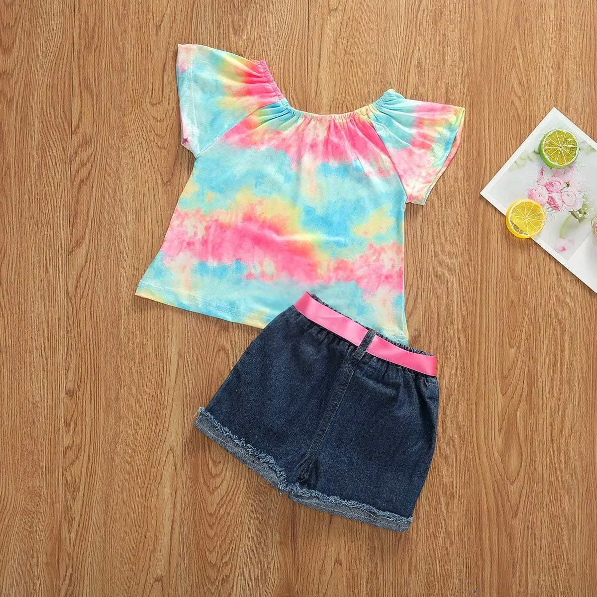 Bmnmsl Baby Toddler Girls Floral Short Sleeve Tops T-Shirt Vest & Denim Shorts Set Kids 1T 2T 3T 4T 5T Clothes Summer Outfits