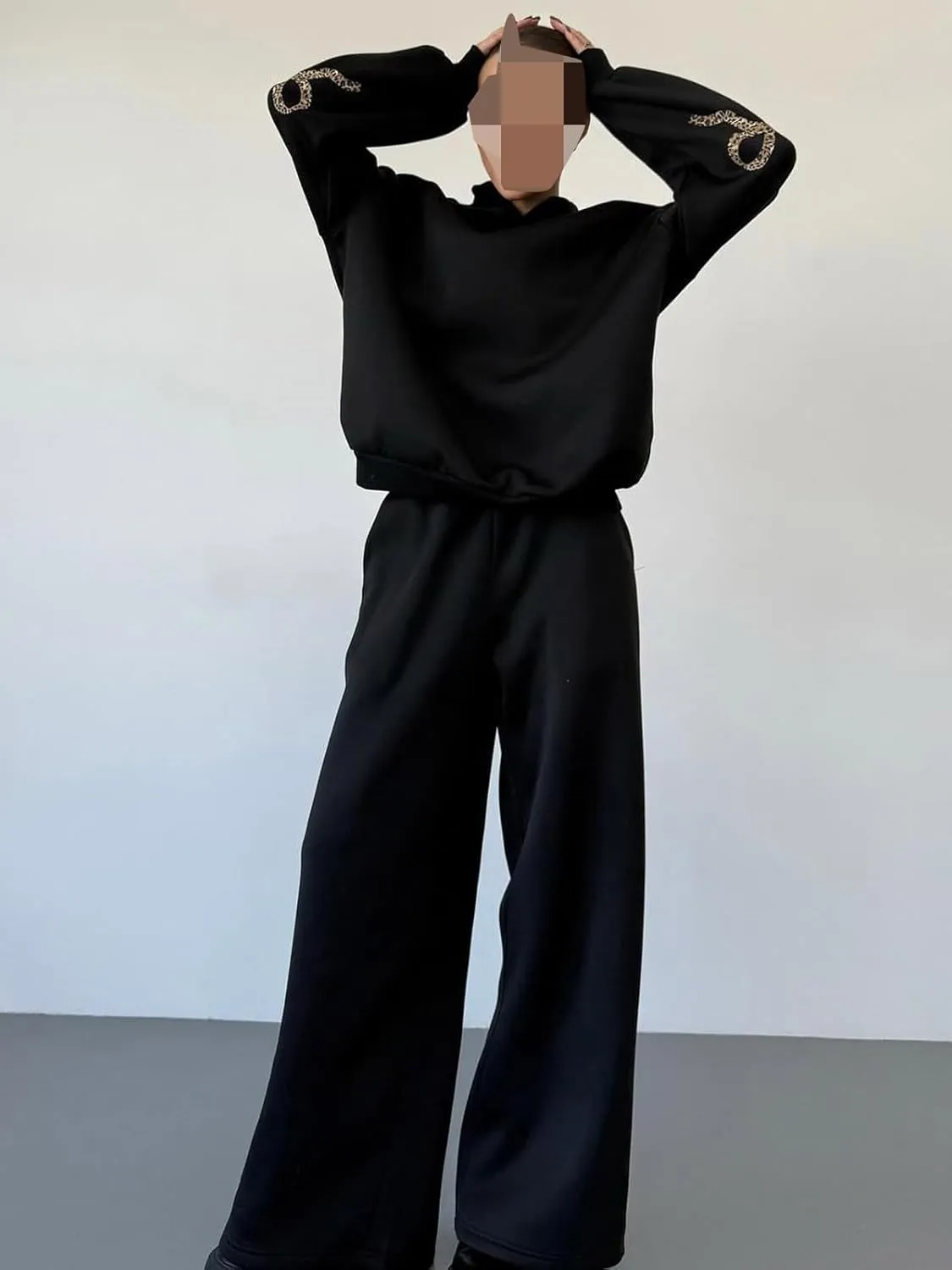 Bow Sweat Set for Women Sweatsuits 2 Piece Set Long Sleeve Oversized Hoodie Sweatpants Matching Tracksuit Preppy