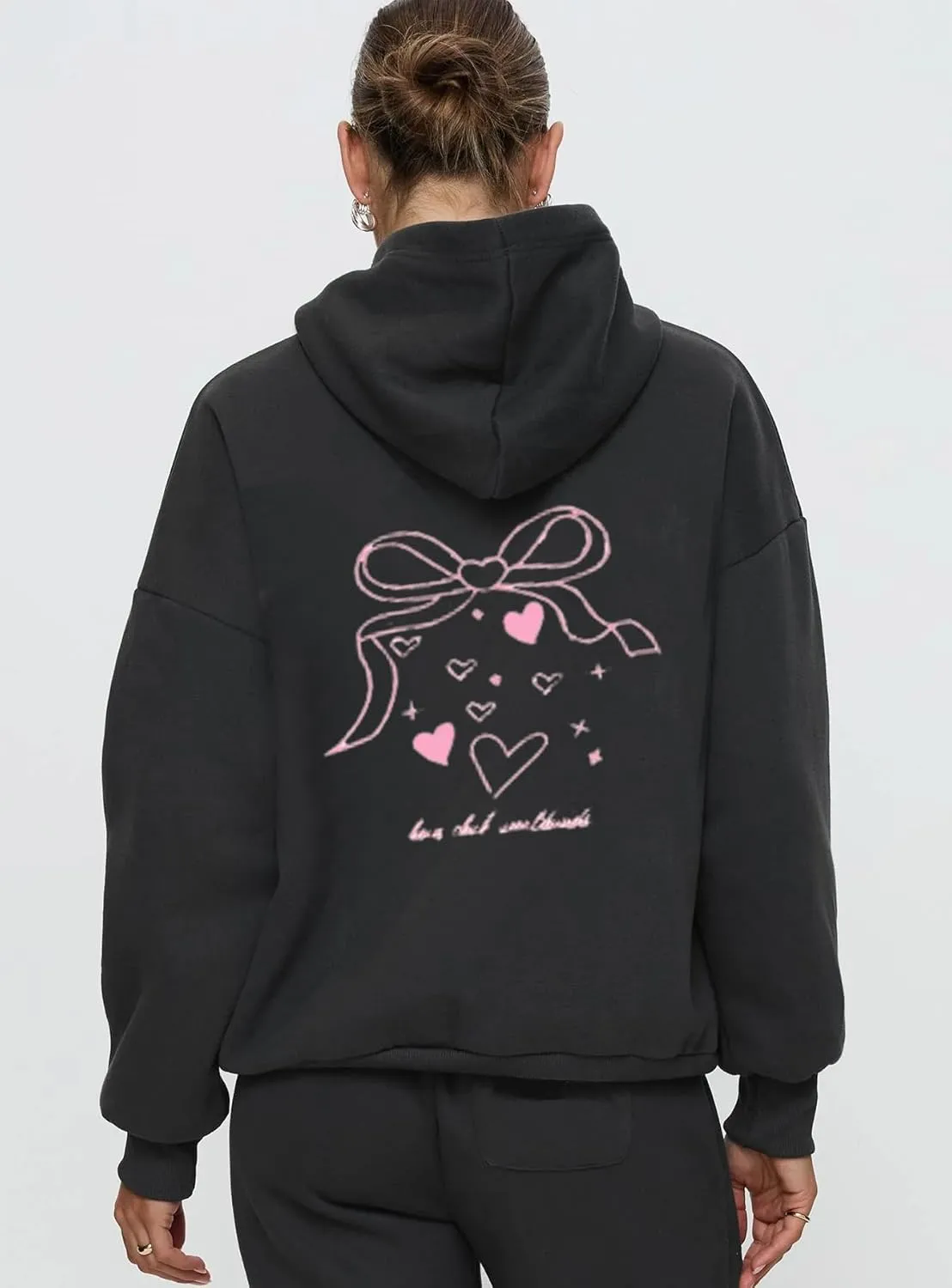 Bow Sweat Set for Women Sweatsuits 2 Piece Set Long Sleeve Oversized Hoodie Sweatpants Matching Tracksuit Preppy