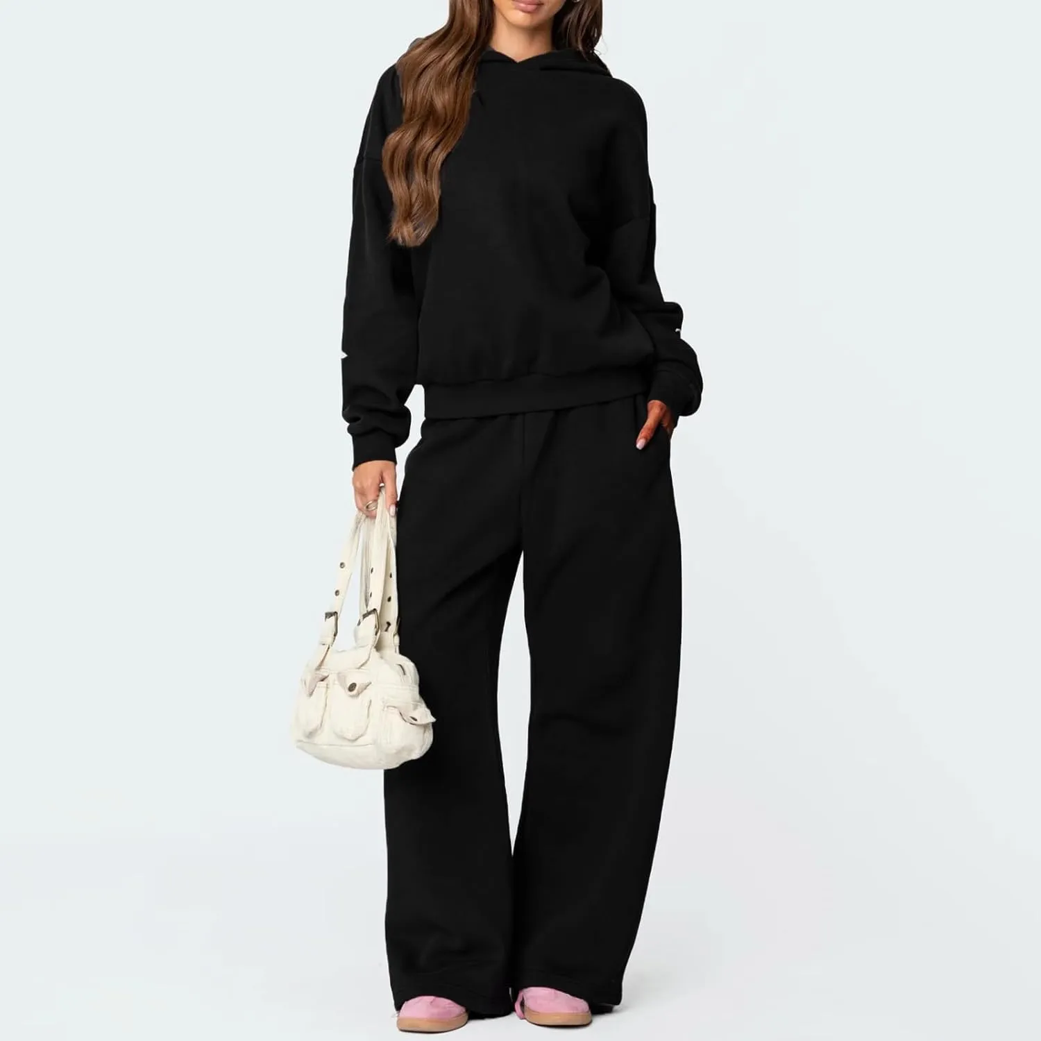 Bow Sweat Set for Women Sweatsuits 2 Piece Set Long Sleeve Oversized Hoodie Sweatpants Matching Tracksuit Preppy