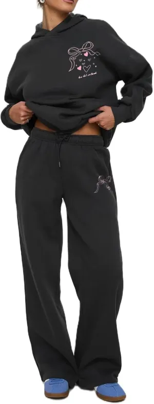 Bow Sweat Set for Women Sweatsuits 2 Piece Set Long Sleeve Oversized Hoodie Sweatpants Matching Tracksuit Preppy