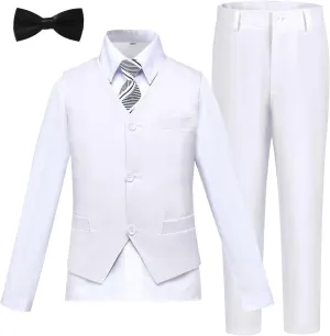 Boy 5-Piece Formal Suit Set Slim Fit Vest Pants Collared Dress Shirt Tie Kids Baby Boy Teen Ring Bearer Gentleman Outfits