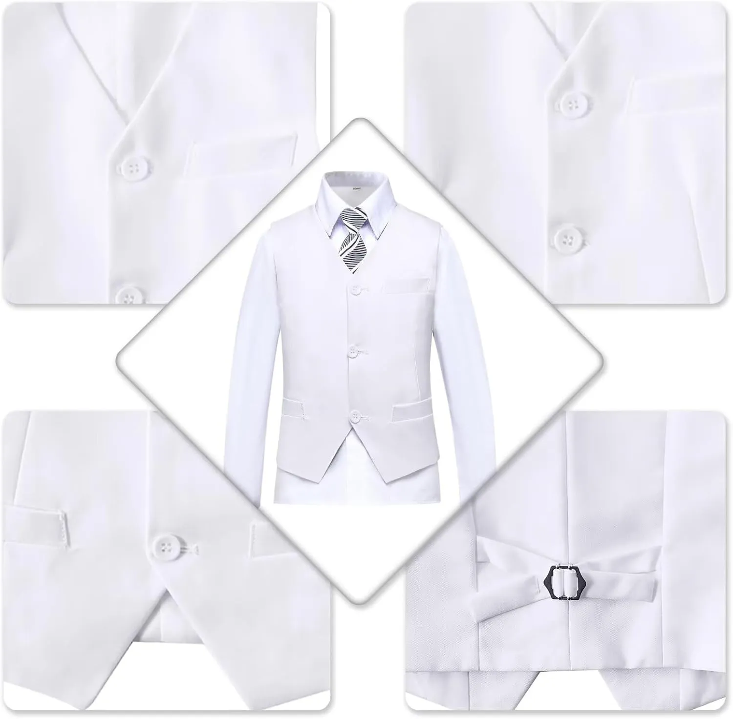 Boy 5-Piece Formal Suit Set Slim Fit Vest Pants Collared Dress Shirt Tie Kids Baby Boy Teen Ring Bearer Gentleman Outfits