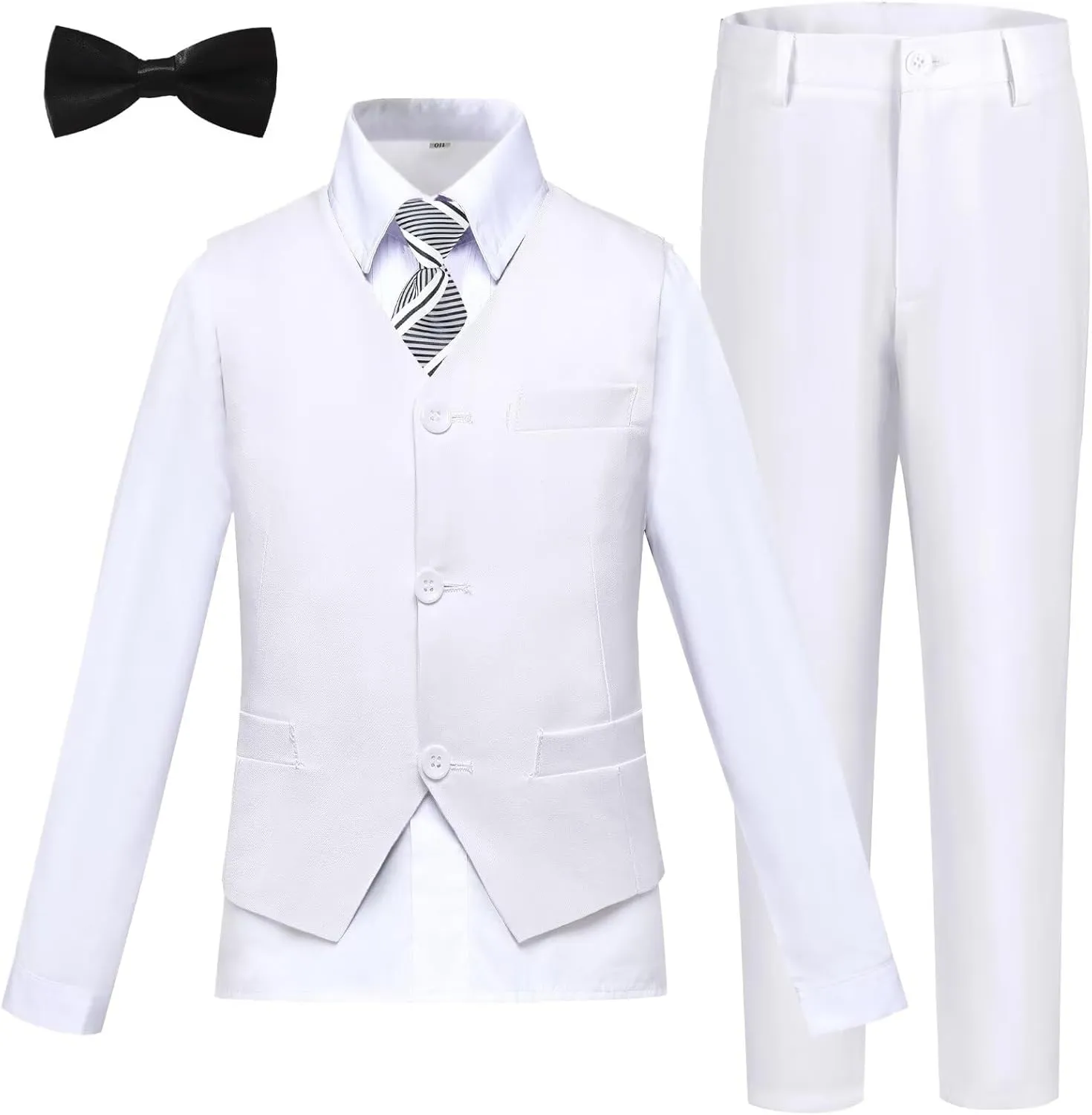 Boy 5-Piece Formal Suit Set Slim Fit Vest Pants Collared Dress Shirt Tie Kids Baby Boy Teen Ring Bearer Gentleman Outfits
