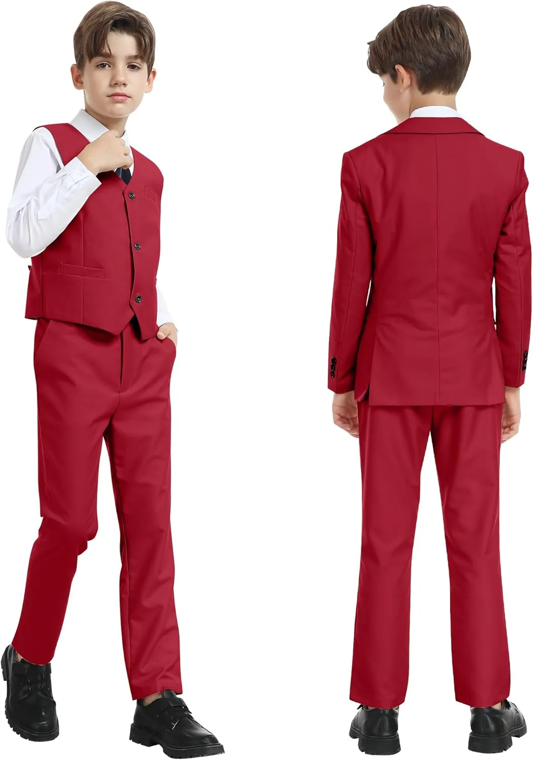Boy's Formal Suit 7 Piece Slim Fit Tuxedo for Kids Teen Boys Jacket Vest and Pants Set for Wedding with Bow Tie Suspenders