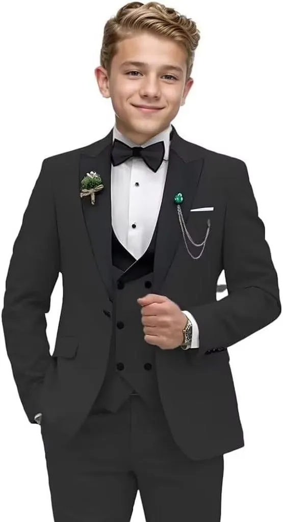 Boys Suit 3-Pieces Formal Tuxedo Slim Fit Suits for Boys Blazer Vest Pants Set Wedding Ring Bear Outfit Prom Kids Tuxedo