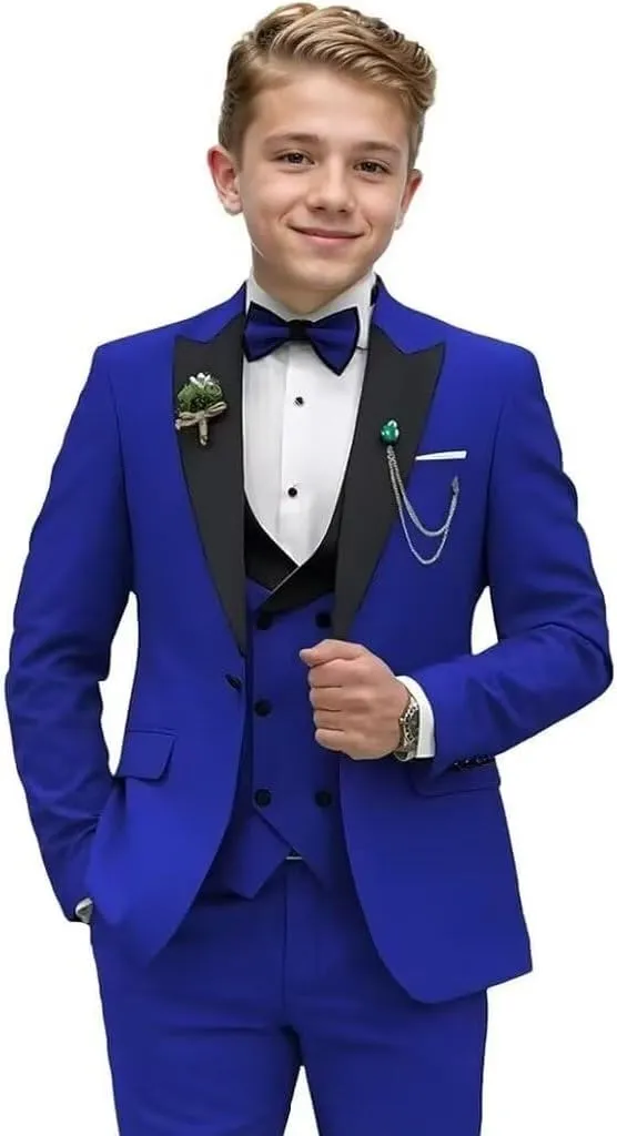 Boys Suit 3-Pieces Formal Tuxedo Slim Fit Suits for Boys Blazer Vest Pants Set Wedding Ring Bear Outfit Prom Kids Tuxedo