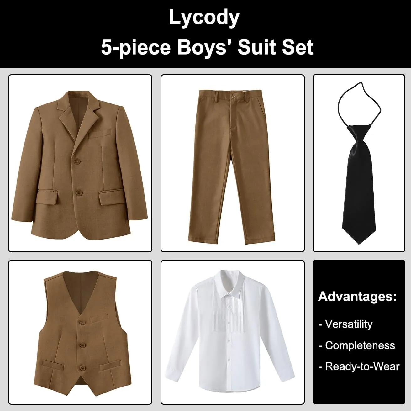 Boys Suit for Kids Teens Formal 5 Piece Tuxedo Suit Set