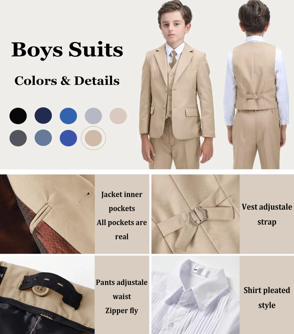 Boys Suit Kids Tuxedo Suits for Boys Adjustable Waist Vest Pants Suspenders Set Wedding Christmas Outfits