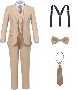 Boys Suit Kids Tuxedo Suits for Boys Adjustable Waist Vest Pants Suspenders Set Wedding Christmas Outfits