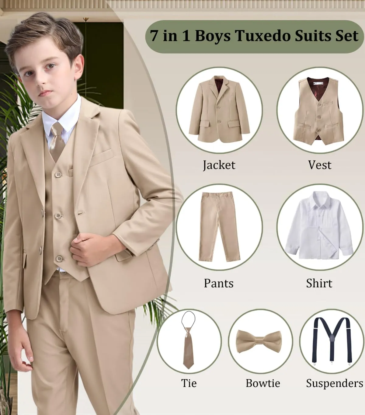 Boys Suit Kids Tuxedo Suits for Boys Adjustable Waist Vest Pants Suspenders Set Wedding Christmas Outfits