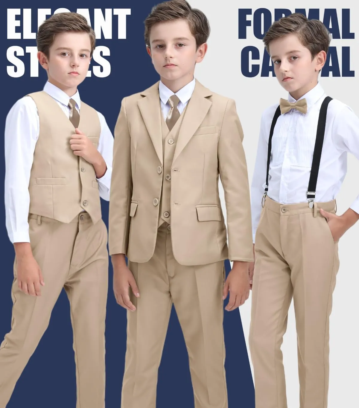 Boys Suit Kids Tuxedo Suits for Boys Adjustable Waist Vest Pants Suspenders Set Wedding Christmas Outfits