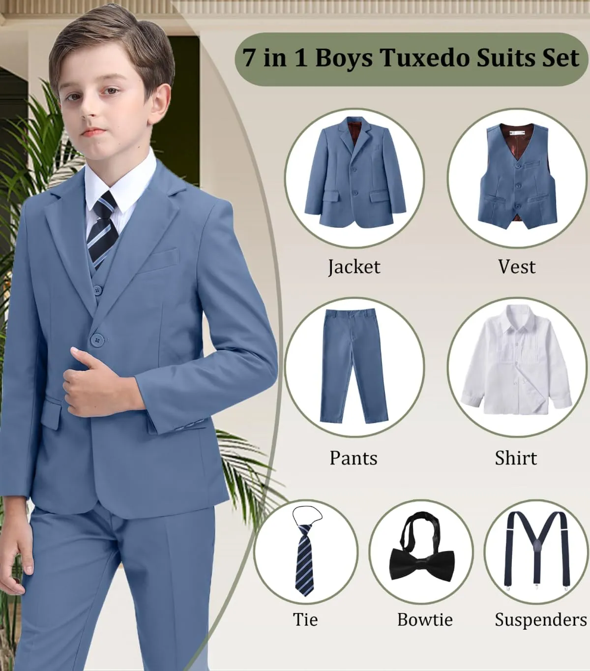 Boys Suit Kids Tuxedo Suits for Boys Adjustable Waist Vest Pants Suspenders Set Wedding Christmas Outfits