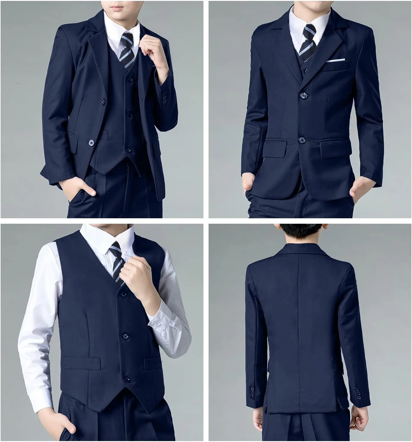 Boys Suits Black Suit for Boy Slim Fit Formal Toddler Kids 7Pcs Vest Dress Pants Blazer Ring Bearer Outfit with Accessory