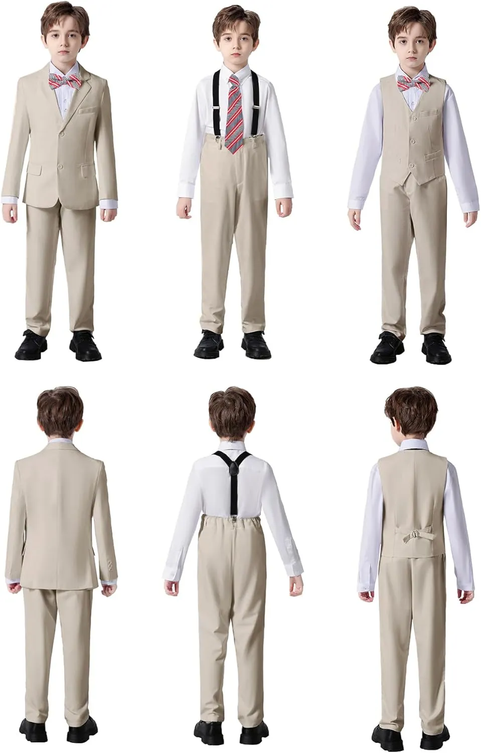 Boys Suits Black Suit for Boy Slim Fit Formal Toddler Kids 7Pcs Vest Dress Pants Blazer Ring Bearer Outfit with Accessory