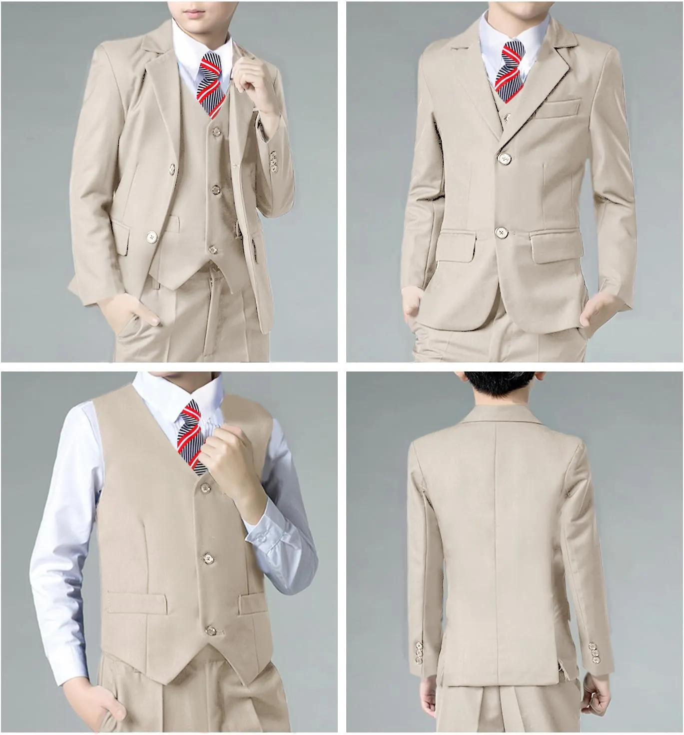 Boys Suits Black Suit for Boy Slim Fit Formal Toddler Kids 7Pcs Vest Dress Pants Blazer Ring Bearer Outfit with Accessory
