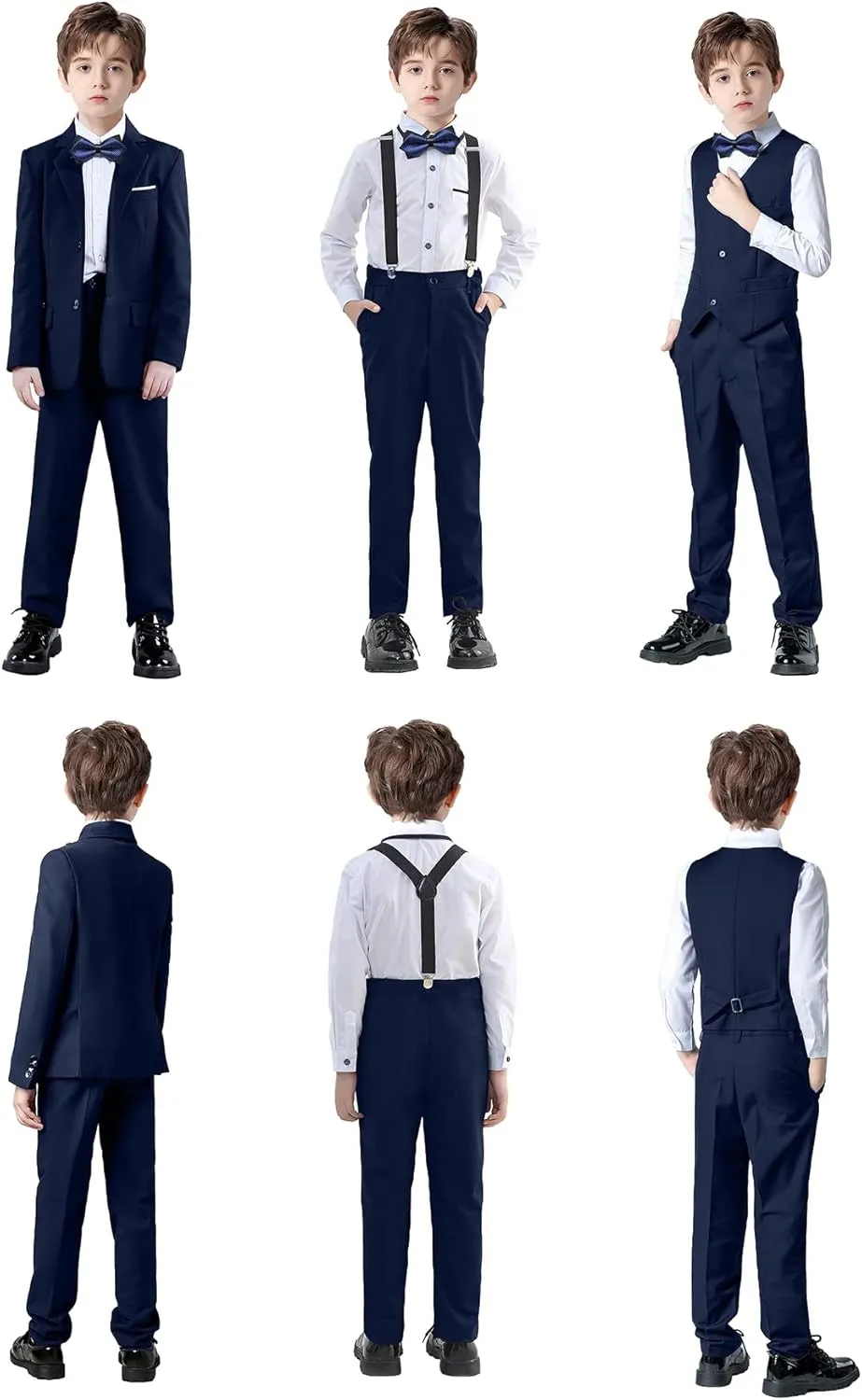 Boys Suits Black Suit for Boy Slim Fit Formal Toddler Kids 7Pcs Vest Dress Pants Blazer Ring Bearer Outfit with Accessory