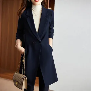 Business Work Wear Pant Suit for Women Long Blazer Overcoat Set Female Office Ladies Jacket and Trouser 2 Pieces
