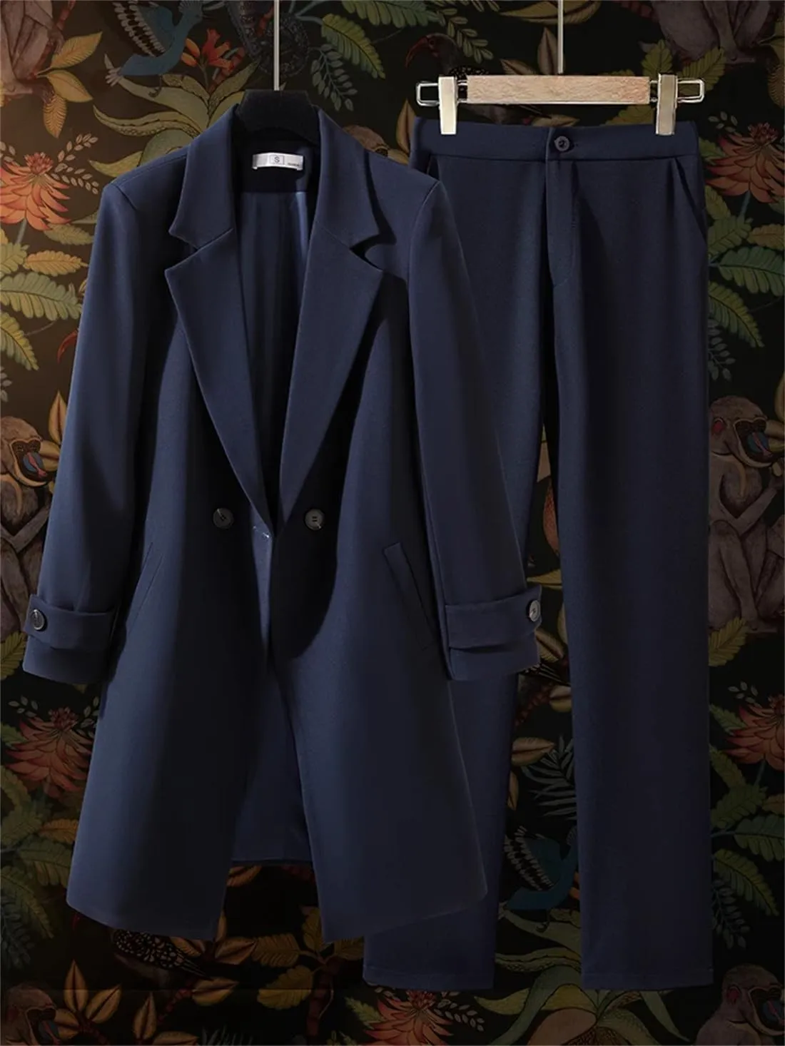 Business Work Wear Pant Suit for Women Long Blazer Overcoat Set Female Office Ladies Jacket and Trouser 2 Pieces