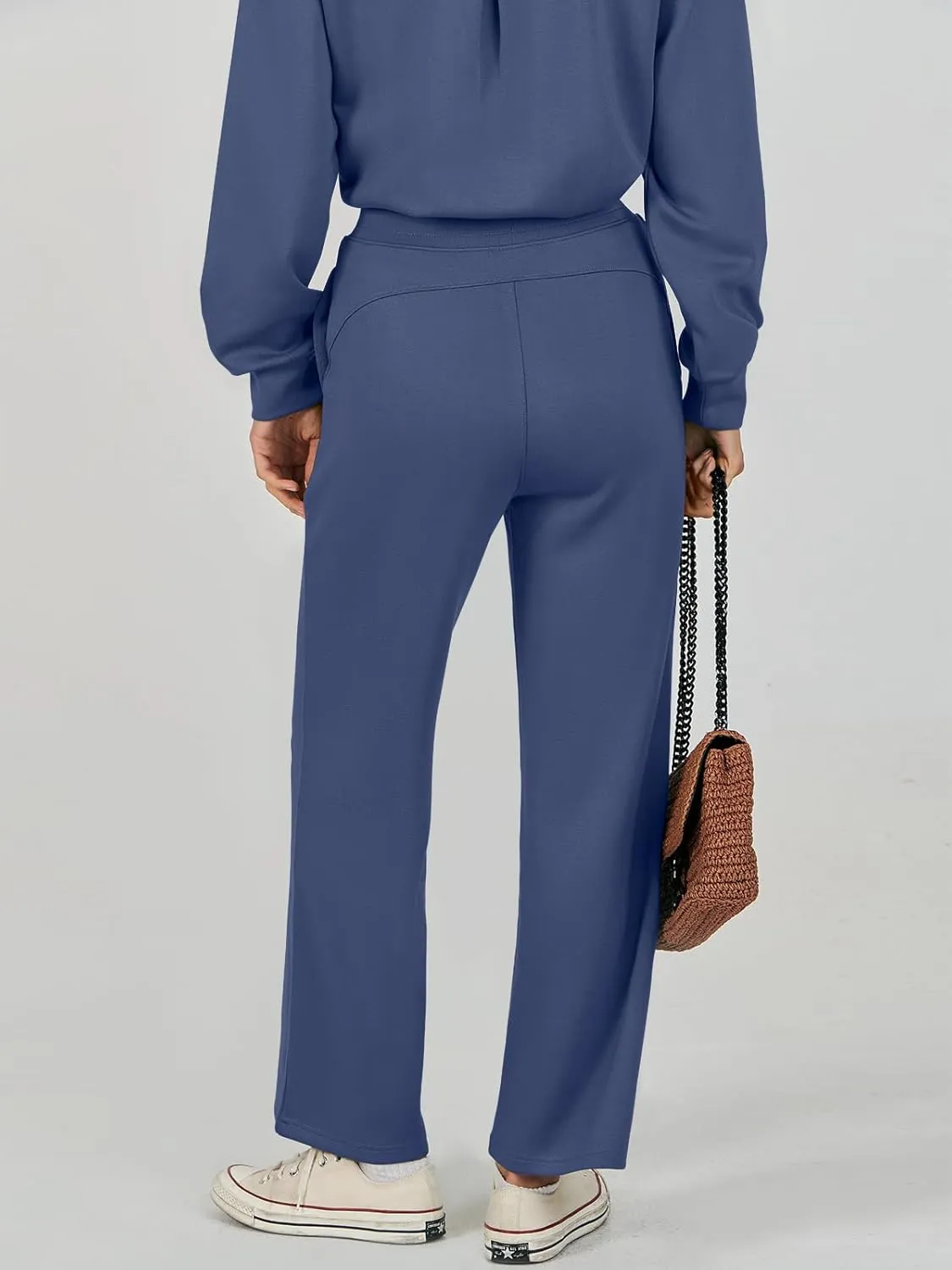 Caracilia Women's 2 Piece Outfits Sweatsuit Fall Crewneck Sweatshirts Wide Leg Pants Lounge Matching Sweat Sets Tracksuit