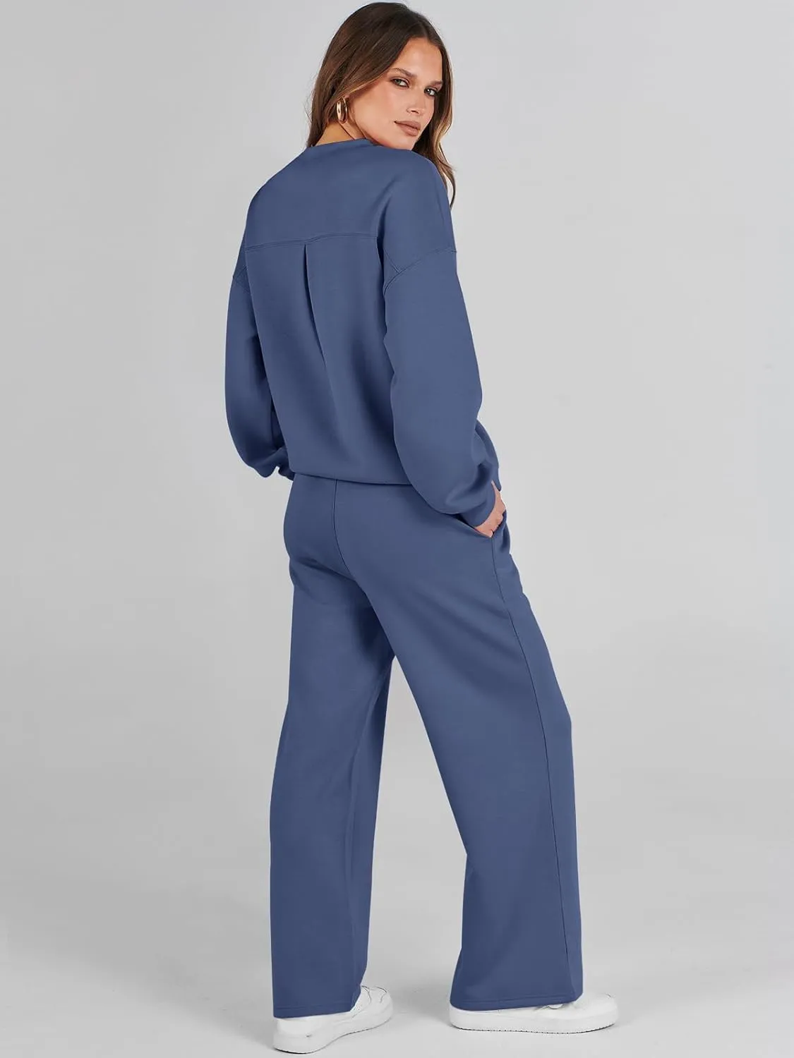 Caracilia Women's 2 Piece Outfits Sweatsuit Fall Crewneck Sweatshirts Wide Leg Pants Lounge Matching Sweat Sets Tracksuit