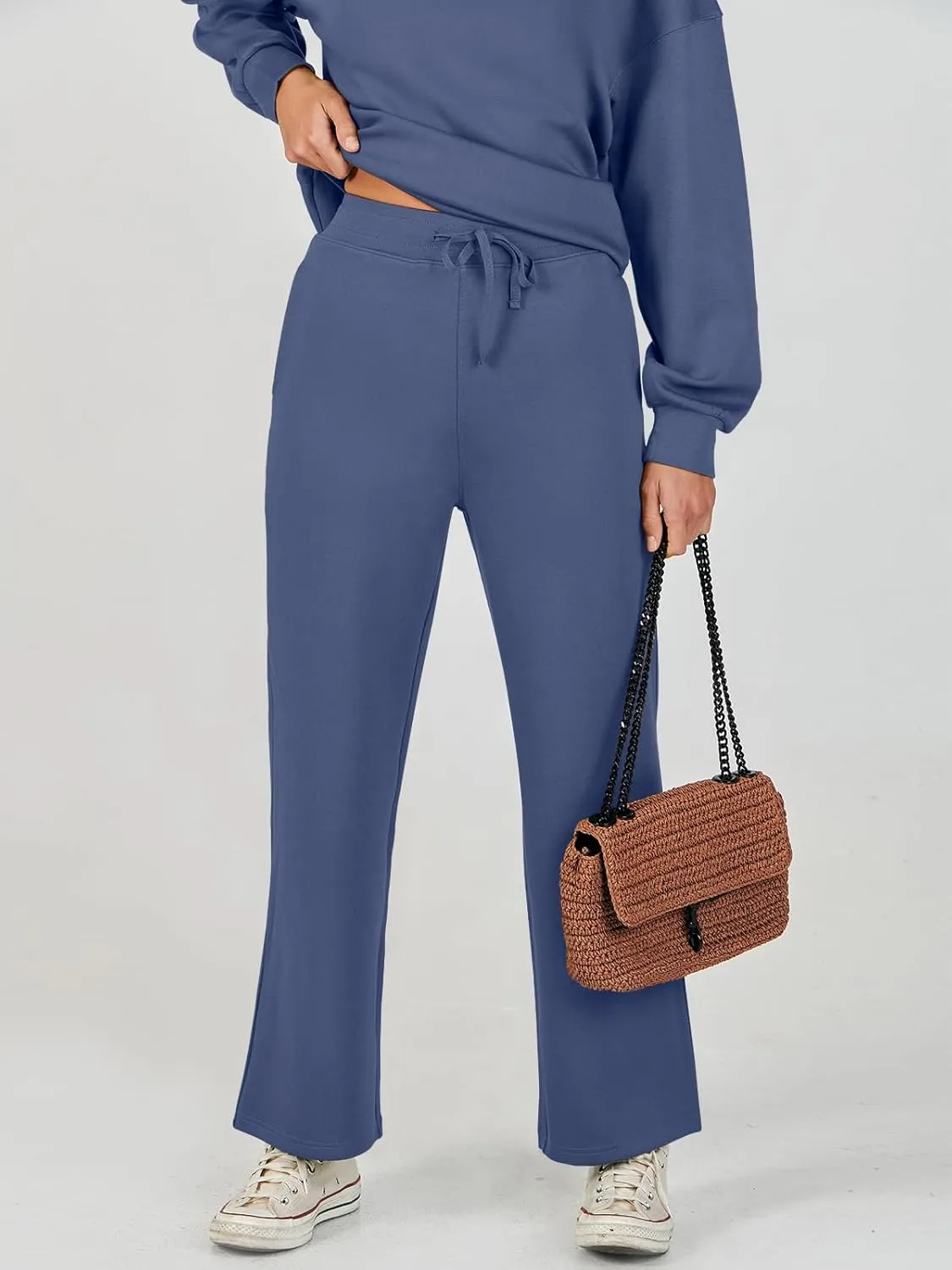 Caracilia Women's 2 Piece Outfits Sweatsuit Fall Crewneck Sweatshirts Wide Leg Pants Lounge Matching Sweat Sets Tracksuit
