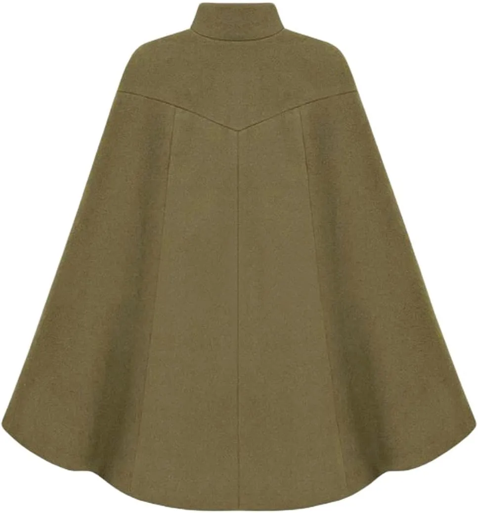 CHARTOU Women's Mock Neck Button Down Poncho Cape Woolen Pea Coat Cloak