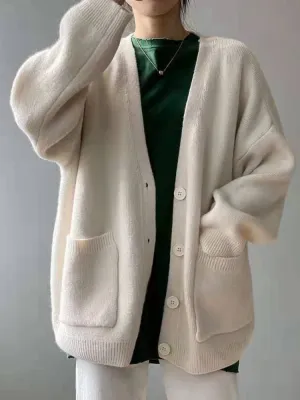Chicmy Women's Winter Coats 2023 Casual Long Sleeve Knitted Cardigan Women V-Neck Korean Fashion Solid Color Ladies Thick Sweaters