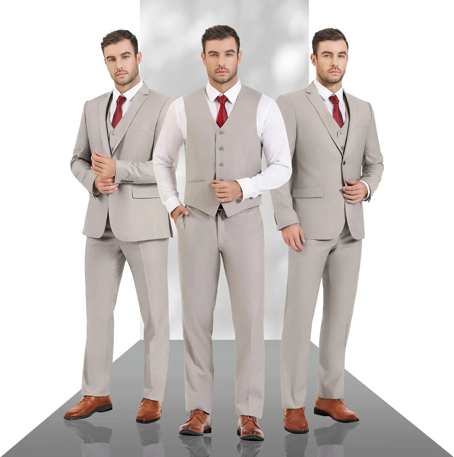 Cooper & Nelson 3 Piece Mens Suit Set, Slim Fit Suit for Men, Solid Jacket, Vest, Pants and Tie